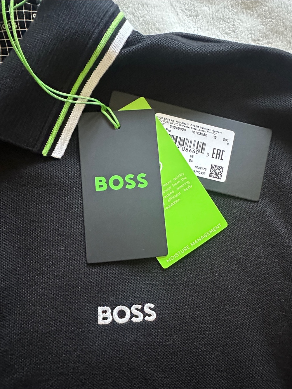 BOSS Black Polo with Green and White Trim - Picture 2 of 4